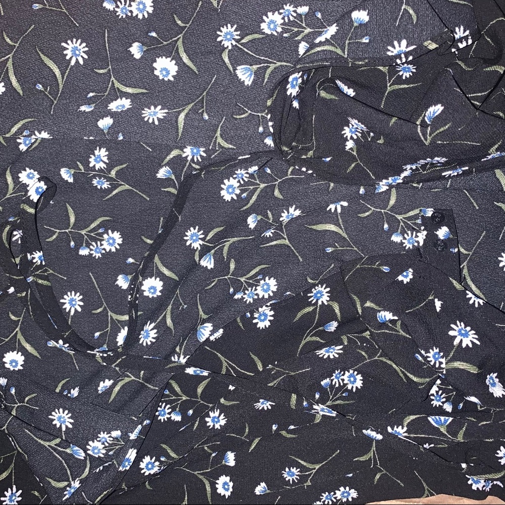 Black tie dress with blue flowers